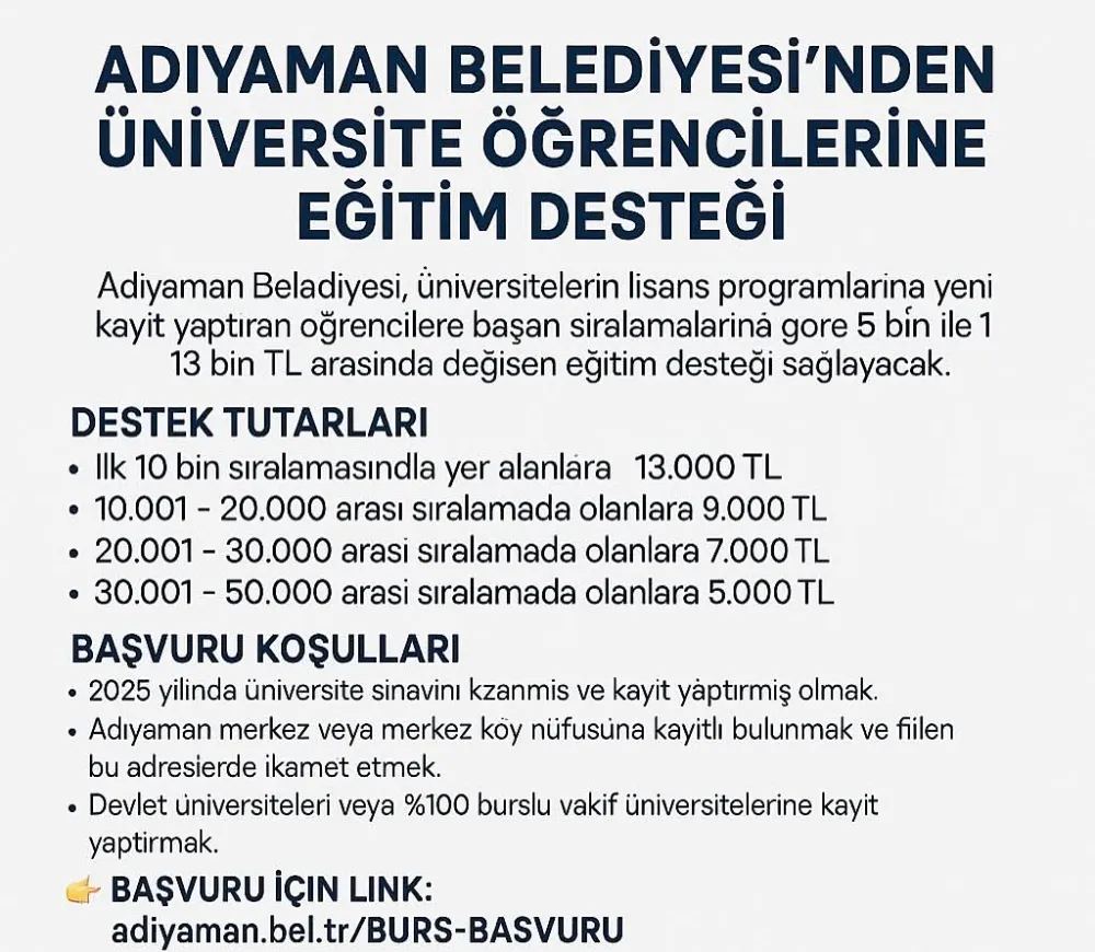 Adıyaman Belediyesi’nden üniversite öğrencilerine eğitim desteği